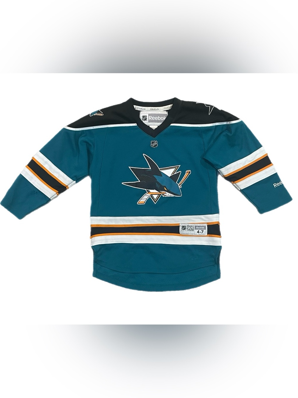 Reebok NHL San Jose Sharks Youth 4-7 Hockey Jersey Teal Black White Gold